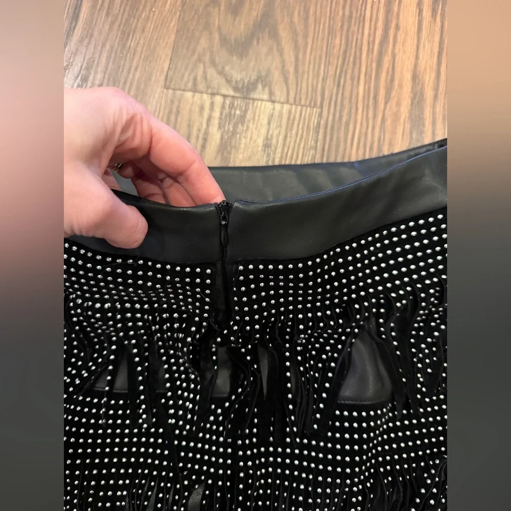 Sincerely Jules Black Fringe Mini Skirt with Silver Studs - Picture 6 of 7
